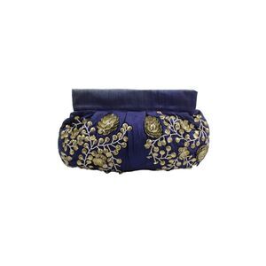 Moyna Womens Embroidered Snap Closure Clutch Bag Blue